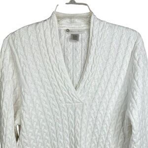 Jillian & Nicole Winter White V-Neck Chunky Cable Knit Sweater Size X-Large